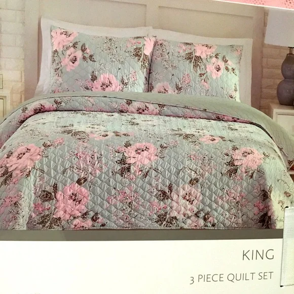KG gray pink floral comforter - Picture 1 of 5